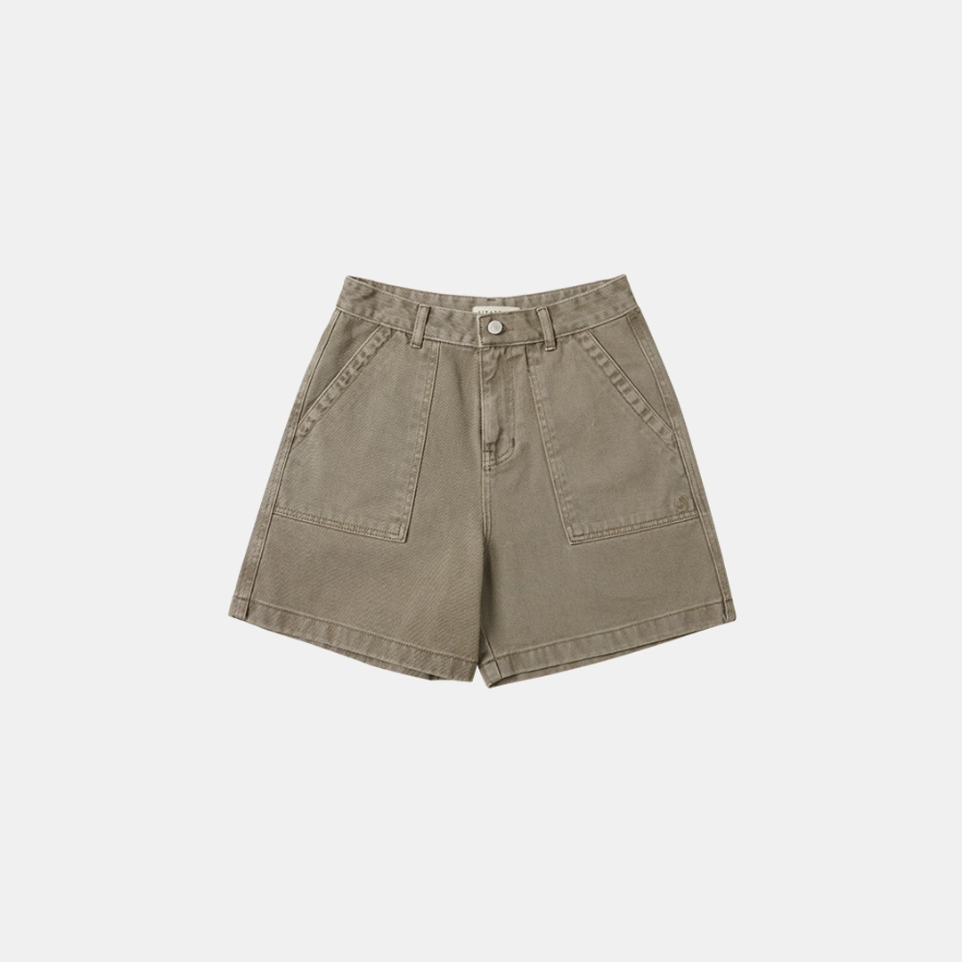 시야쥬 SIJN6092 퍼티그 컬러 데님 쇼츠_Khaki gray 상품 이미지 1