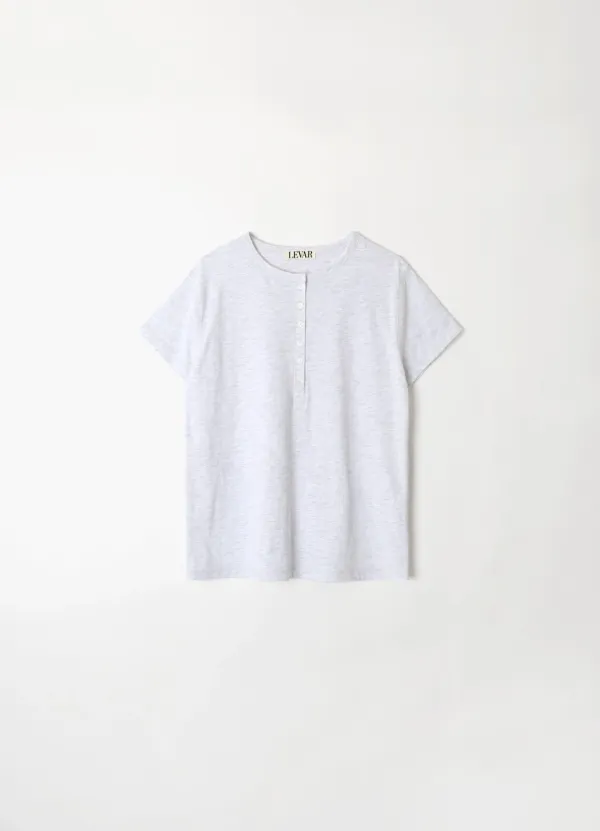 Henley Neck Cotton T-shirt - Melange Grey