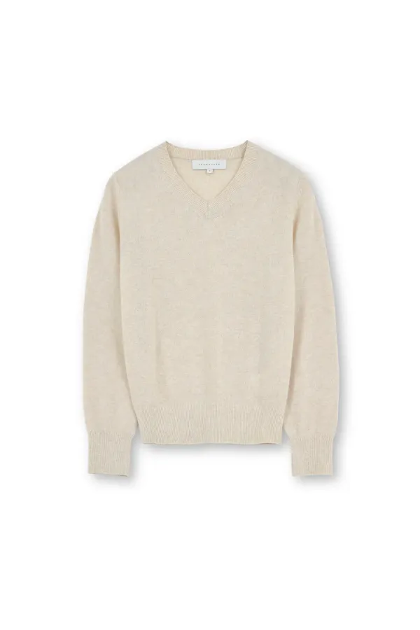 W Extra Super Fine V Neck Knit, Beige
