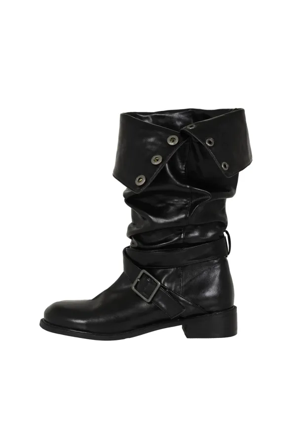 FOLDED BUCKLE BOOTS BLACK