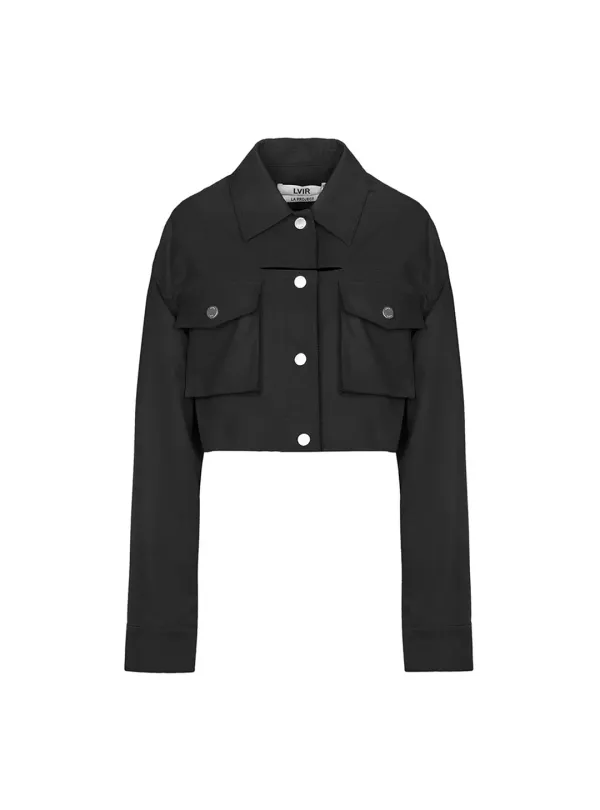 FRONT SLIT CROPPED JACKET (BLACK)