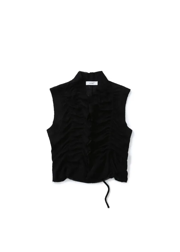 ASYMMETRIC RUFFLE SHIRT (BLACK)