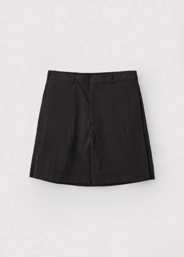 Side pleats cotton shorts_Black
