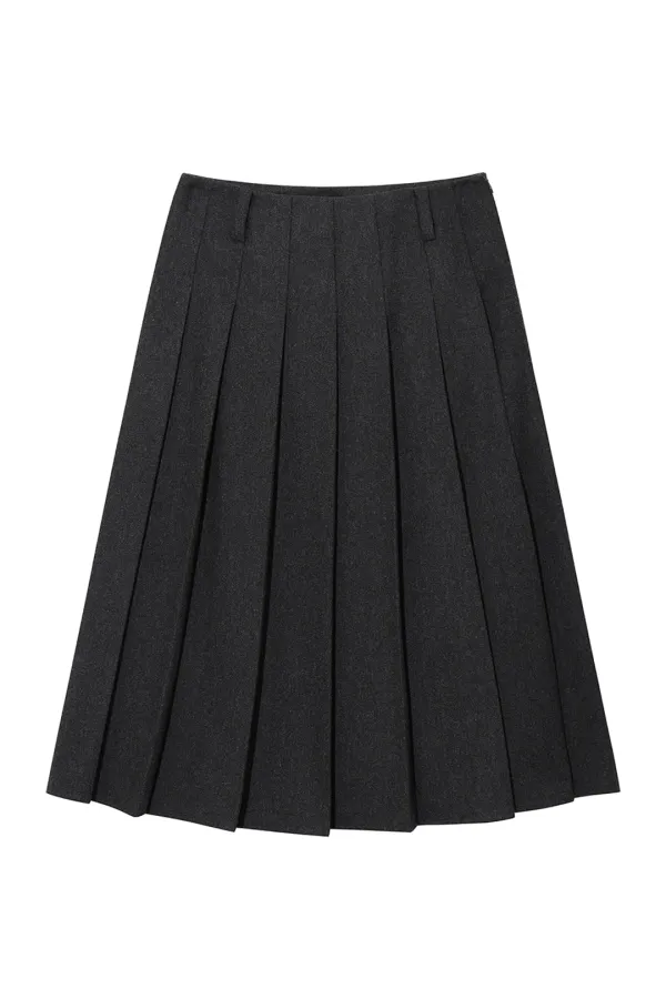 WOOL BLEND PLEATS MIDI SKIRT [CHARCOAL] - LE17SEPTEMBRE