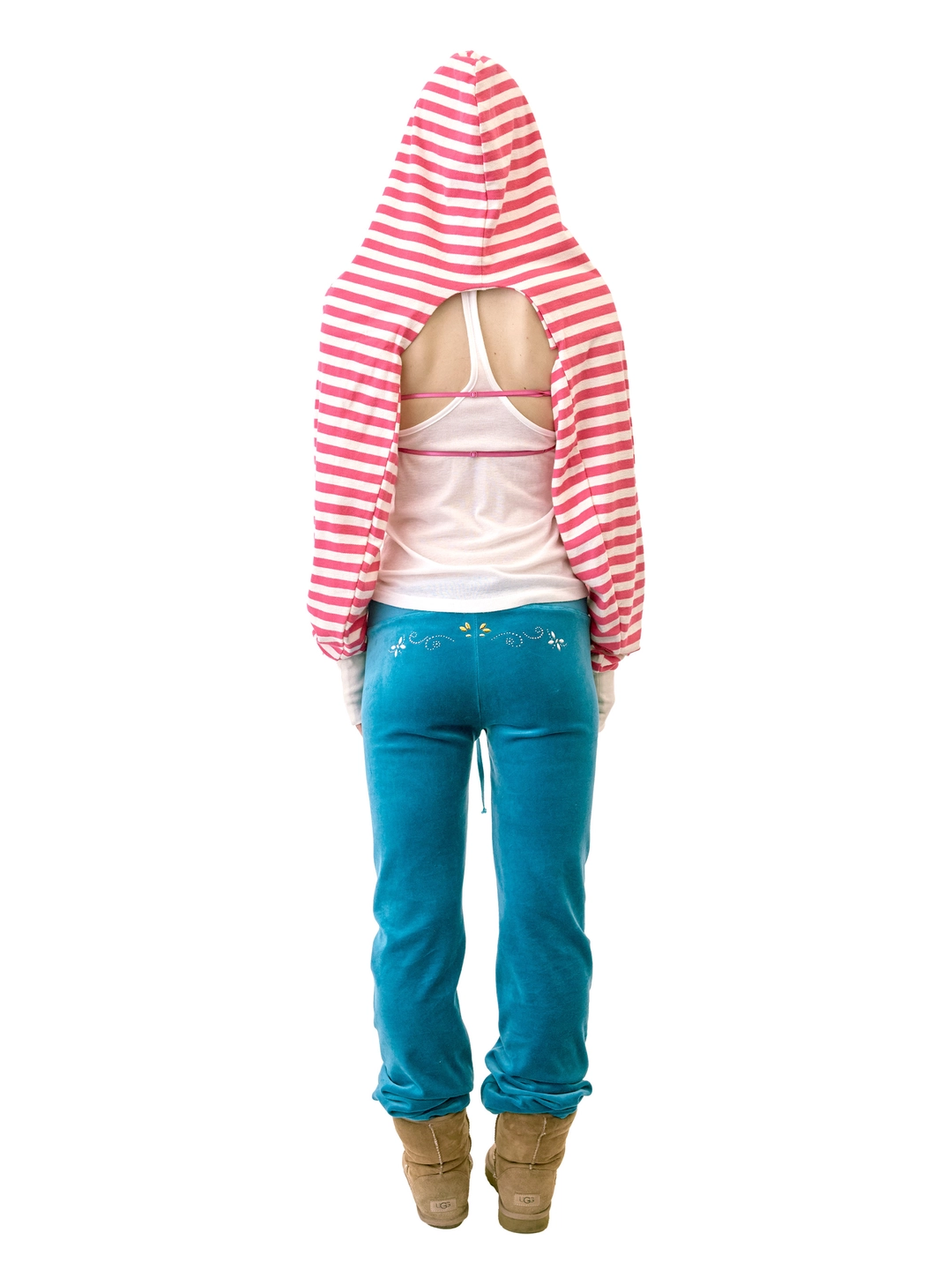 스컬프터 Hooded Stripe Scarf Bolero Acid Pink 상품 이미지 3