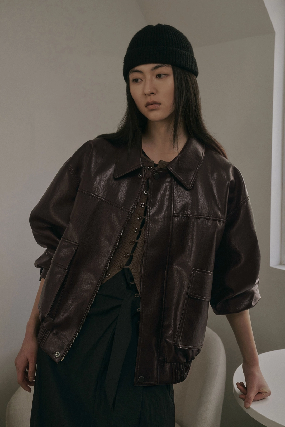 세이지먼트 SEAN LEATHER BLOUSON JACKET_BURGUNDY BROWN 상품 이미지 2
