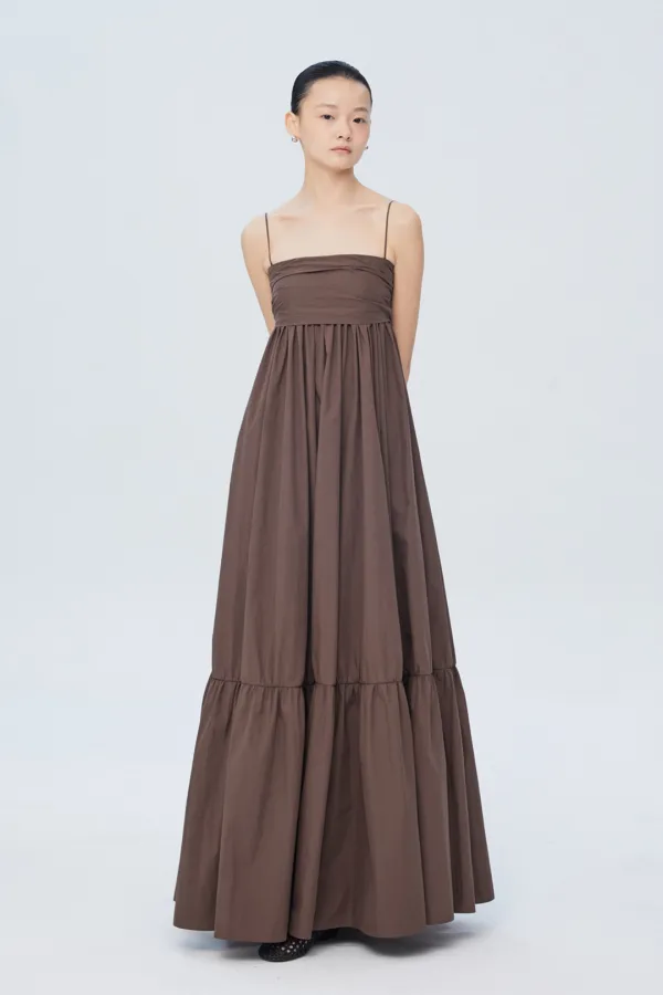 COTTON SMOCKING FLARE LONG DRESS
