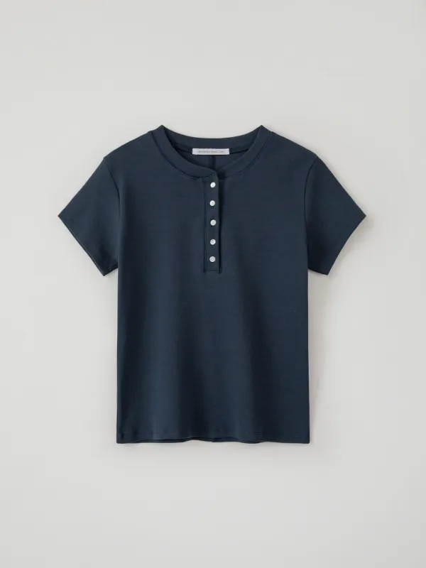Henley Neck Button Tee(Navy)