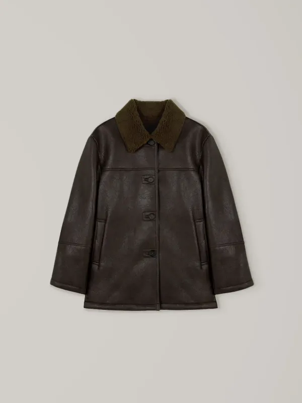 Leather Shearing Coat - Dark Brown