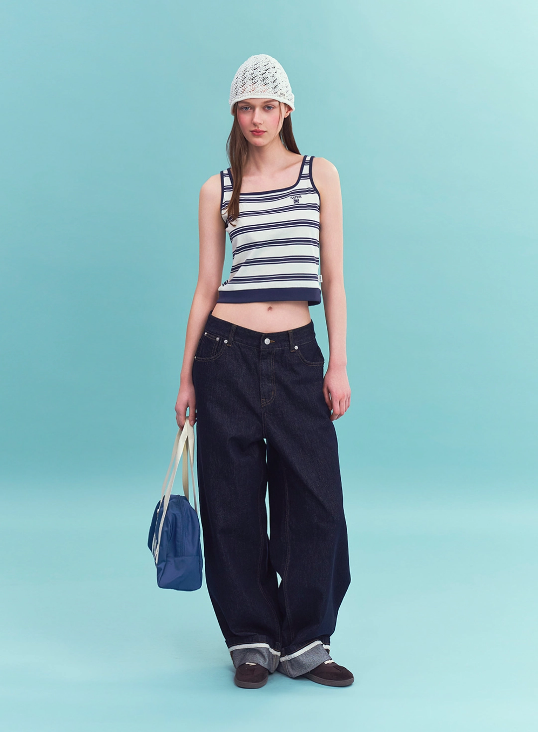 세터 (W) Square Neck Stripe Sleeveless - Navy 상품 이미지 3