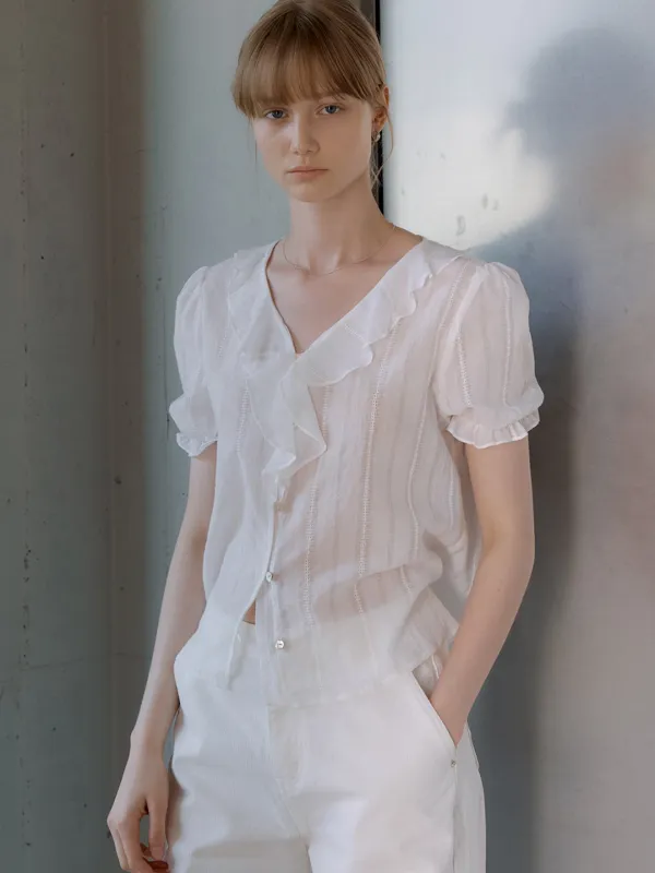 sheer ruffle blouse (white) orc 6027
