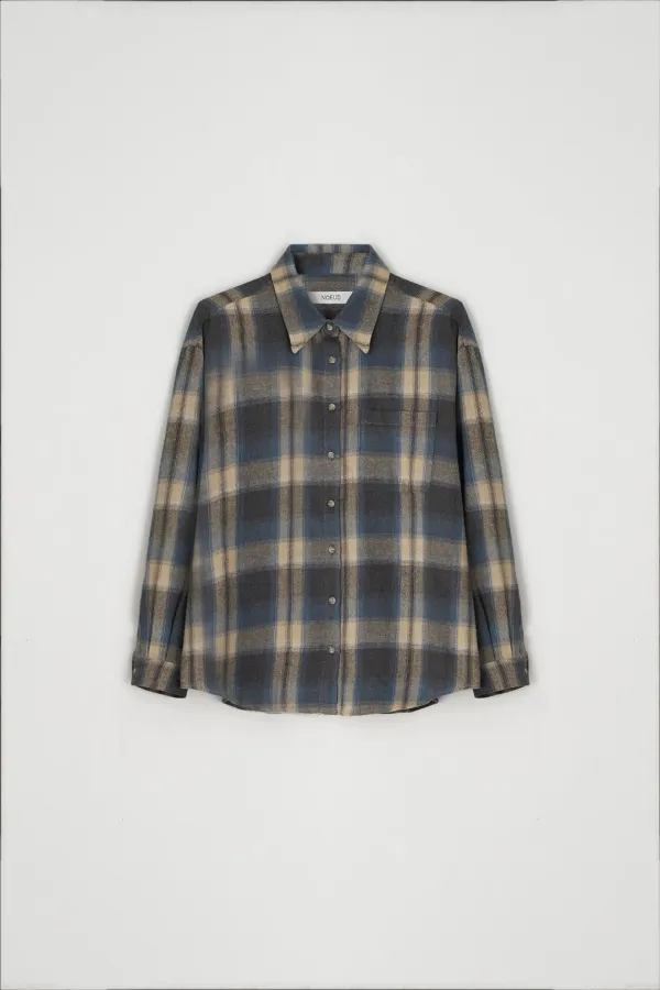 6th/Fallen overfit check shirt (Blue)