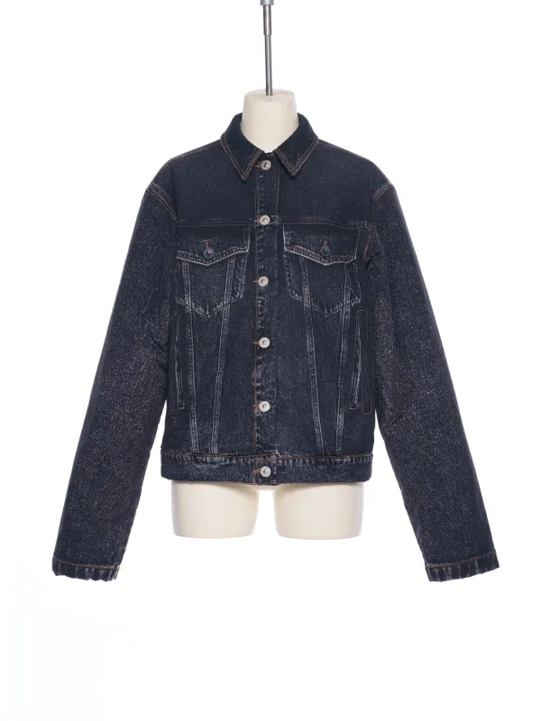 FW24 BLACK DENIM PRINT PADDED JACKET