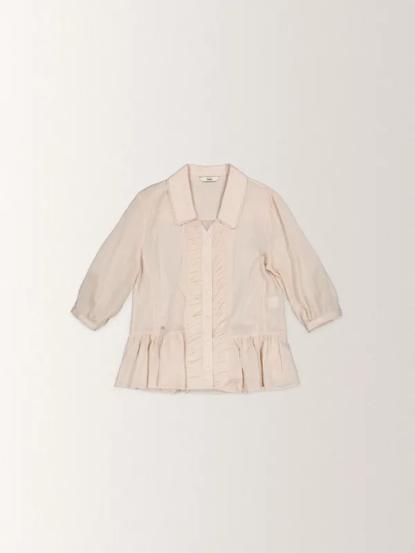 BOHEMIAN SHIRRING BLOUSE [ SAND BEIGE ]