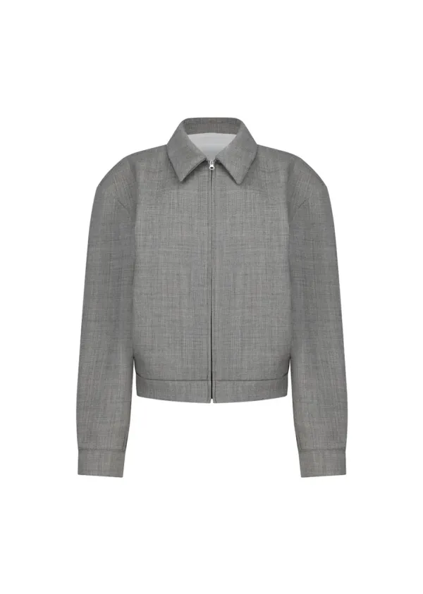 Wool Crop Zip-up Jumper, Grey Beige