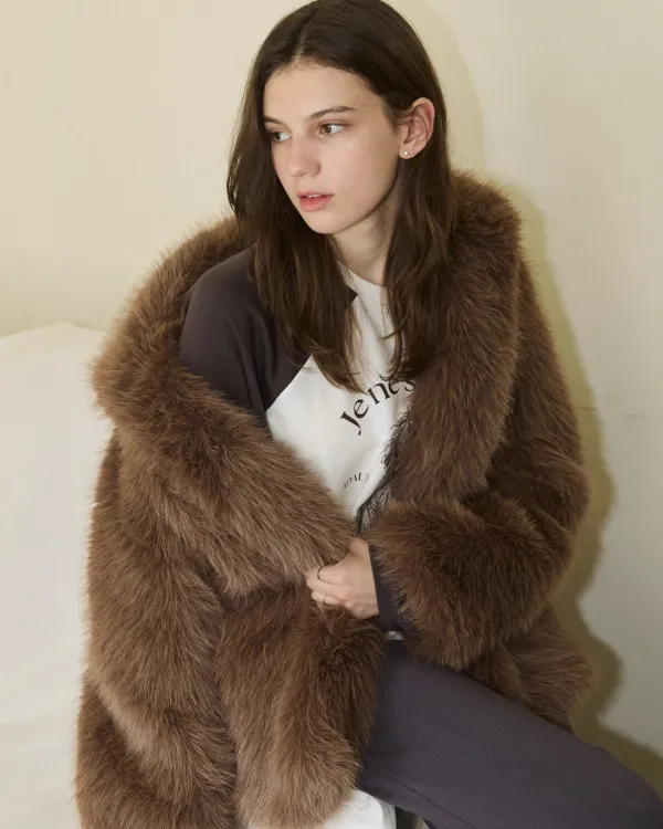 High touch vegan fox fur half coat - ash brown
