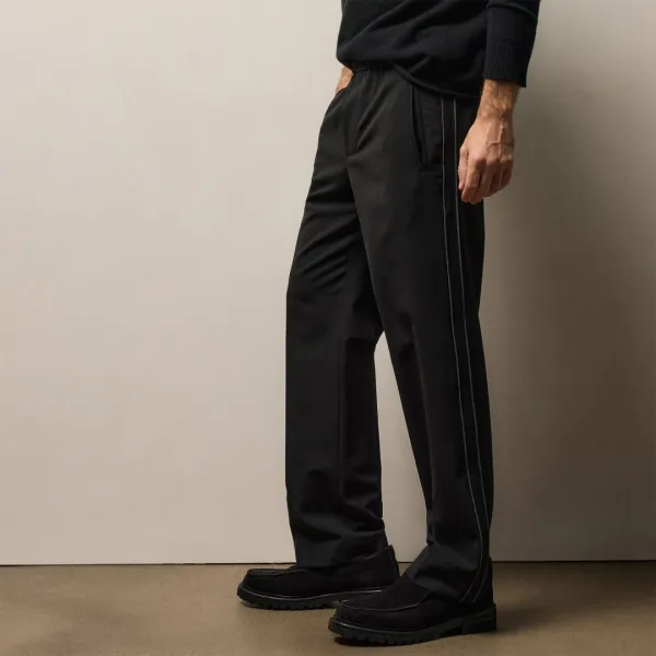 Contrast Trimmed Wool Stretch Trouser - Black
