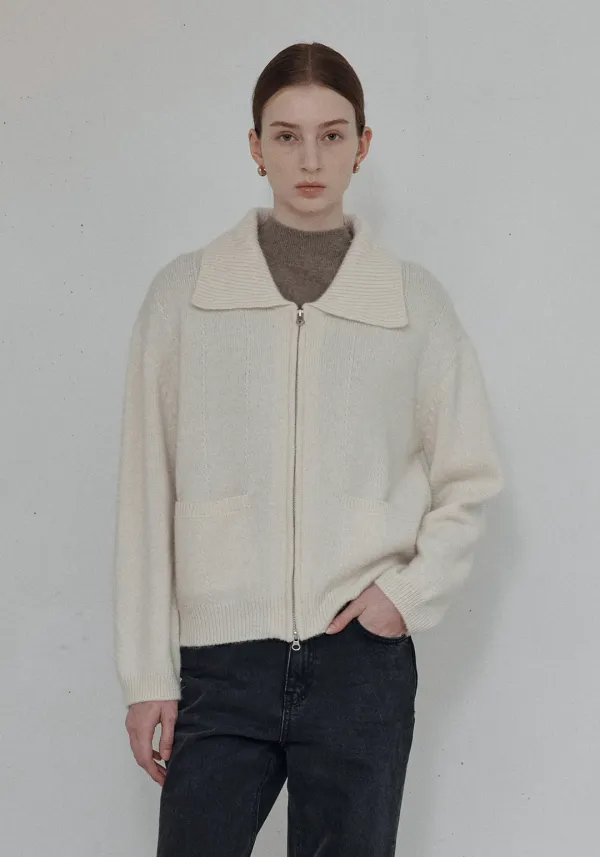 Balen Knit Colar Zip-up