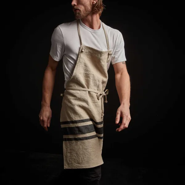 Three Stripe Chef's Apron - Natural/Black