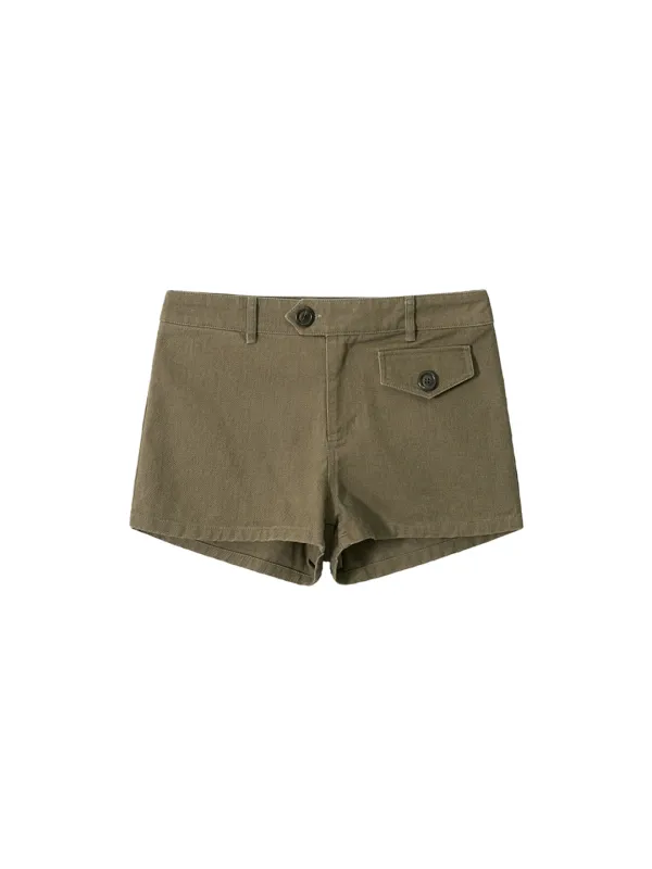 Pocketed Mini Shorts Khaki