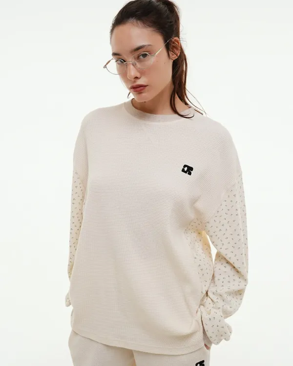 WAFFLE FLOWER COLOR BLOCK LONG SLEEVE_IVORY