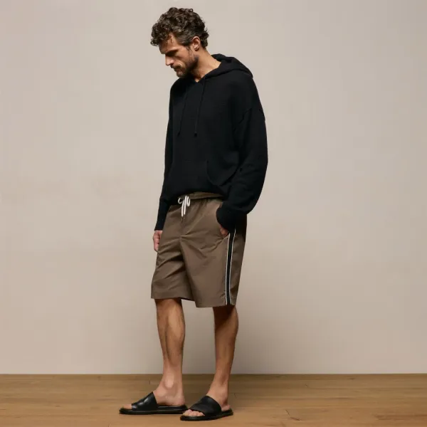 Elevated Cotton Twill Track Short - Light Olive/Black/White