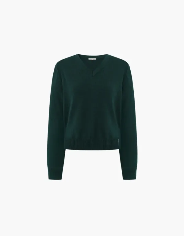 v neck wool knit pullover - dark green