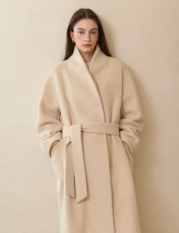 Soft Alpaca Shawl Collar Coat (Cream)