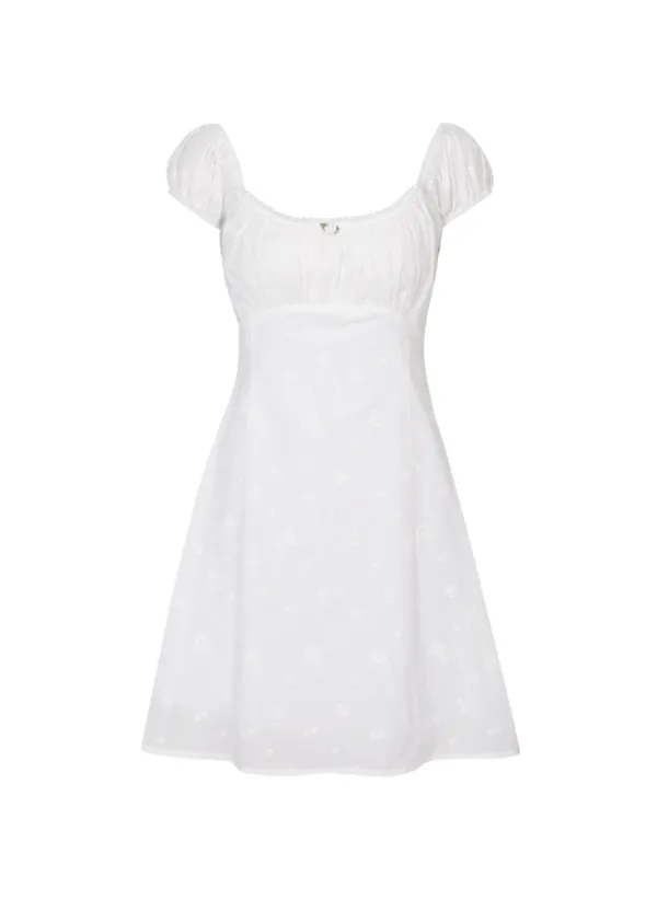 Cream Rose Mini Dress (White)