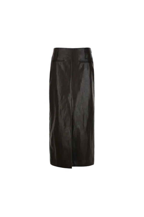 Front-slit Faux Leather Skirt, Brown