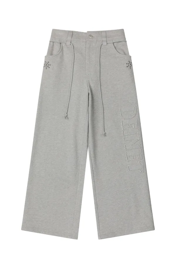 APPLIQUE STUD SWEAT PANTS IN MELANGE GREY
