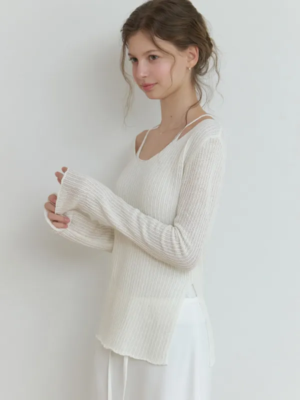 [SET] Slony v slit knit (ivory)+Halter neck knit sleeveless (white)