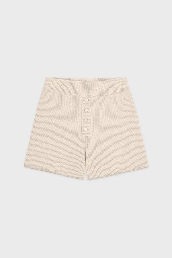Button Knit Shorts (Greyish Beige)
