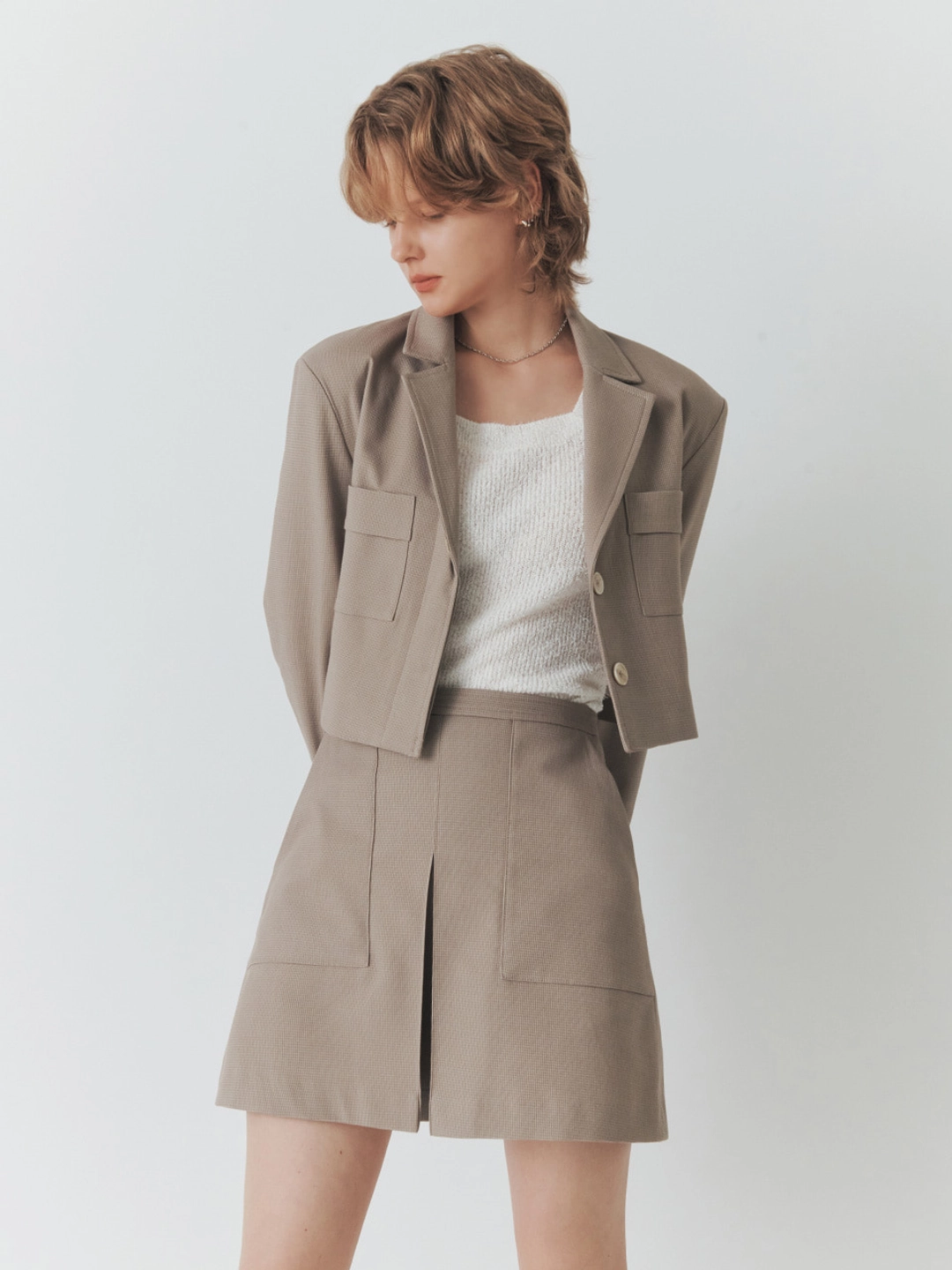 아티드 A라인 미니 스커트_BEIGE 상품 이미지 2