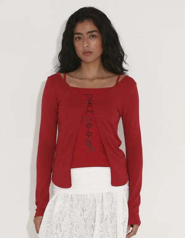 POLYSOOEM TANK & CARDIGAN, RED