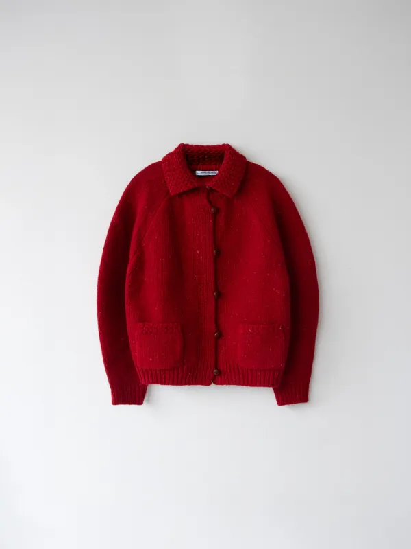 Nepped Wool Cowichan Cardigan (Red)