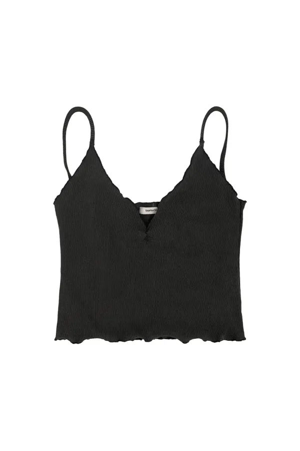 V-NECK RIBBED TANK TOP (CHARCOAL)