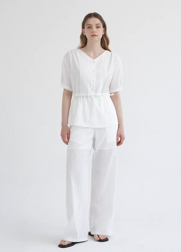  [44-120]  Colin String Blouse  콜린 스트링 블라우스 (여름-클래식-데일리-캐주얼-출근룩-격식룩-스트링-셔링-브이넥-루즈핏-셋업-빅사이즈-자체제작) 