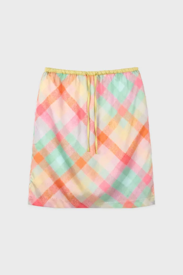 Check Printed Midi Skirt (Orange)