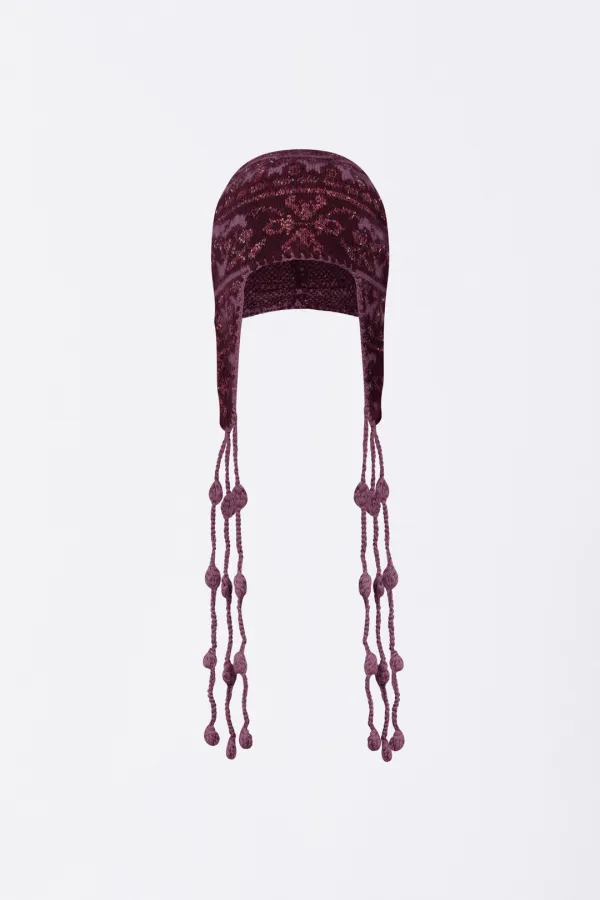 Sequin Nordic Earflap Beanie Deep Purple