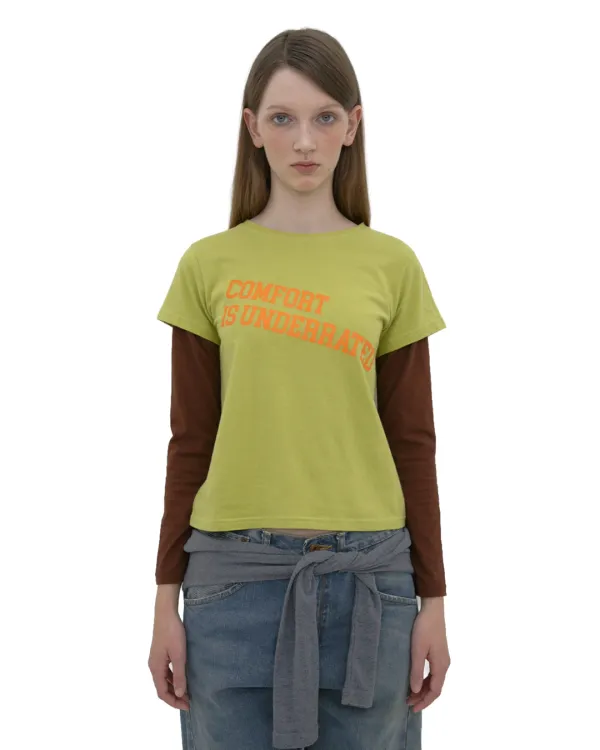GRAPHIC LAYERED TEE, OLIVE YELLOW/BROWN
