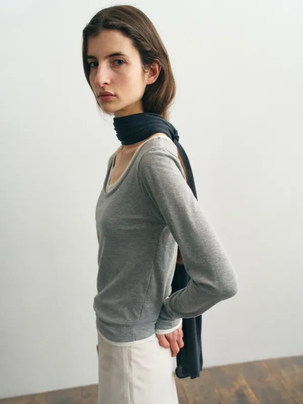 [2nd] Long Sleeve Double Layered Tee_Melange Gray