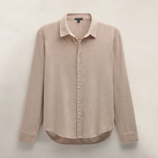 Refined Cotton Flannel Shirt - Stone