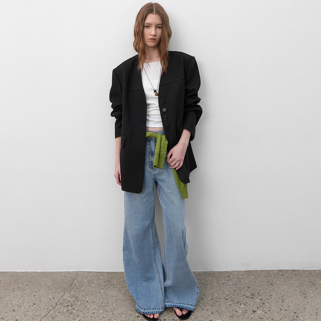 아뜰리에 나인 (JK-3060)COLLARLESS OVERSIZED TWEED JACKET 상품 이미지 1