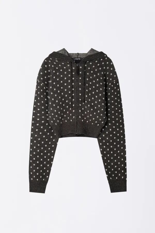 Snowflake Knit Zip-Up Gray