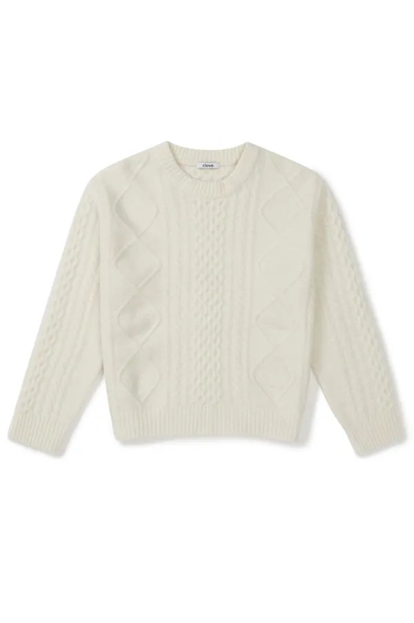 [25FW clove] Cable Knit Crew Sweater (Ivory)