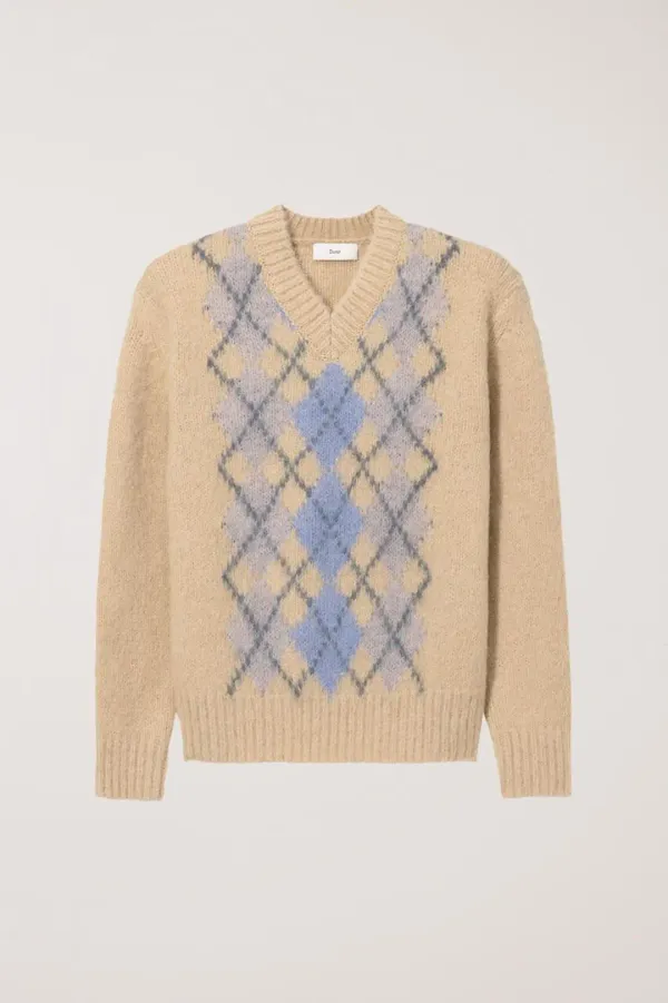 UNISEX BABY ALPACA ARGYLE SWEATER BEIGE