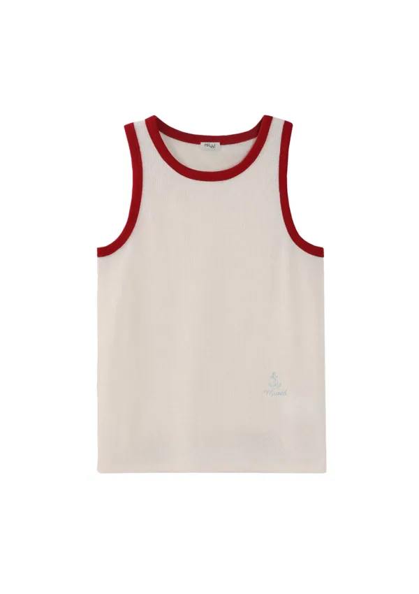Mused Contrast Waffle Sleeveless - Cream
