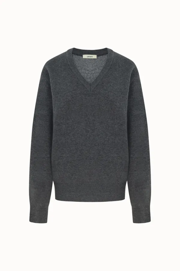 V-neck Double Knit Top[LMBEAUKN295]-Gray