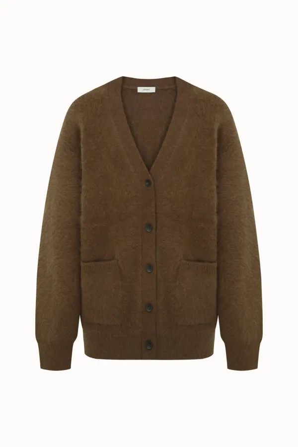 V-Neck Raccoon Cardigan[LMBEWIKN300]-Brown